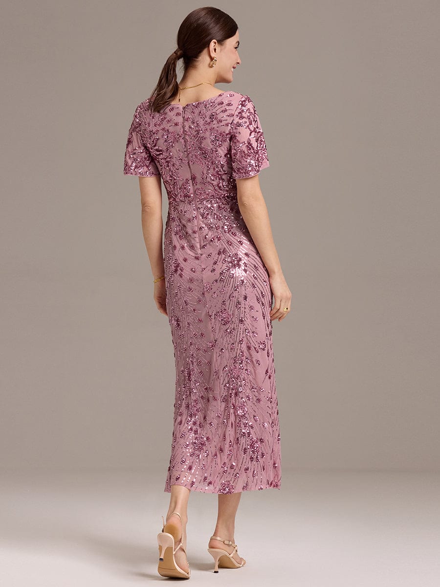 Floral Sequin  Ruffled Sleeve Mermaid Formal Dresses #color_Purple Orchid