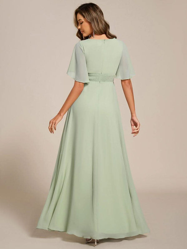 ever ASPYN|Short Sleeve Pleated Applique A-Line Floor-Length Formal Evening Dress