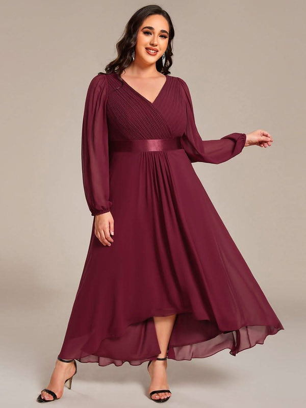 ever KEYLA|Long Sleeve A Line Chiffon Pleated Asymmetrical Hem Formal Dress