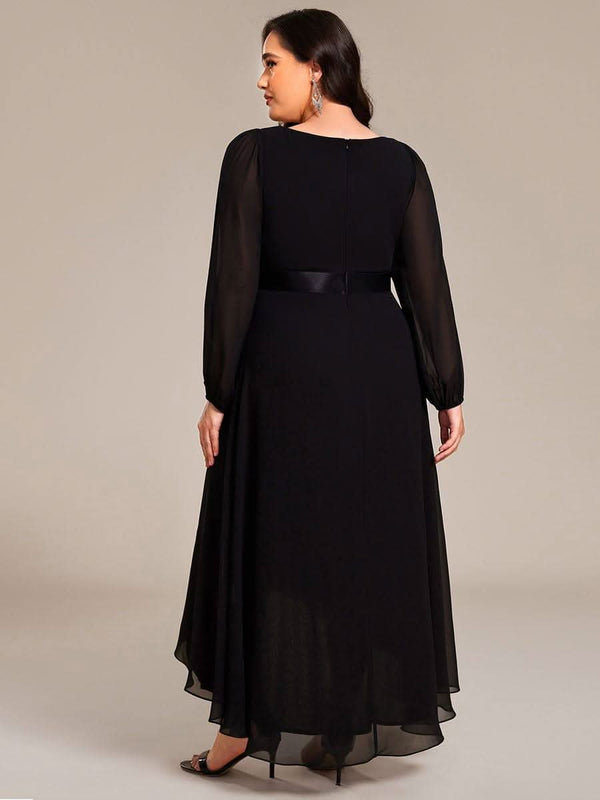 ever KEYLA|Long Sleeve A Line Chiffon Pleated Asymmetrical Hem Formal Dress
