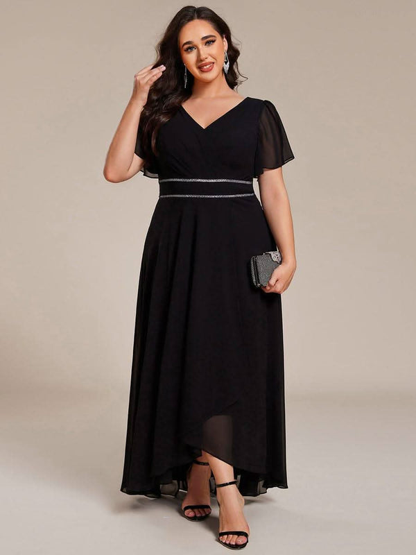 ever DAKOTA|Double V-Neck Waist Trimmed Chiffon Mother of the Bride Dress