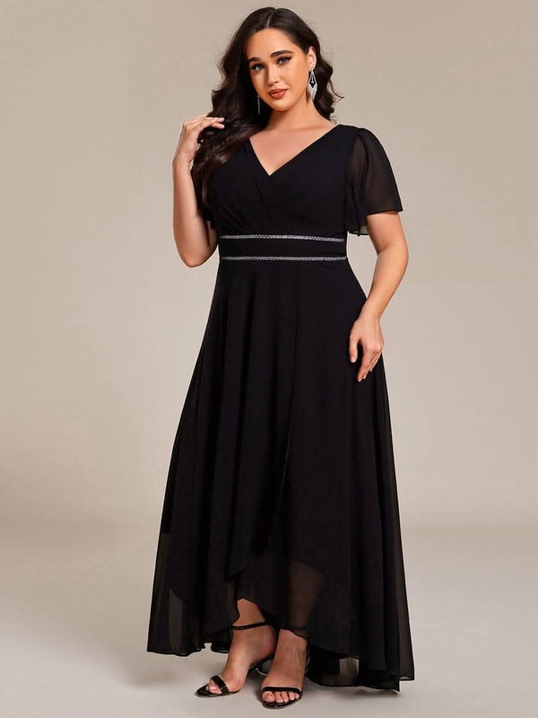 ever DAKOTA|Double V-Neck Waist Trimmed Chiffon Mother of the Bride Dress