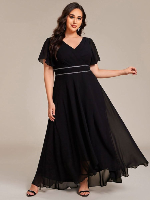 ever DAKOTA|Double V-Neck Waist Trimmed Chiffon Mother of the Bride Dress