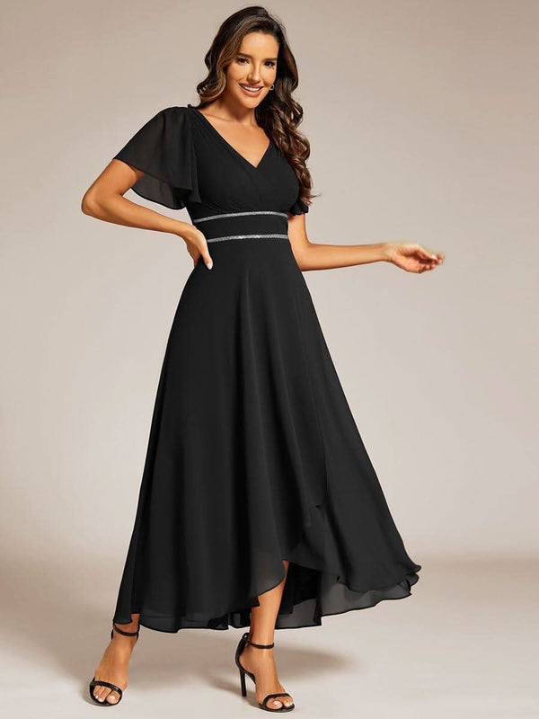 ever DAKOTA|Double V-Neck Waist Trimmed Chiffon Mother of the Bride Dress