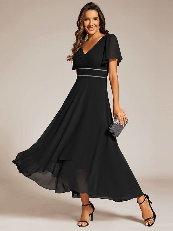 ever DAKOTA|Double V-Neck Waist Trimmed Chiffon Mother of the Bride Dress