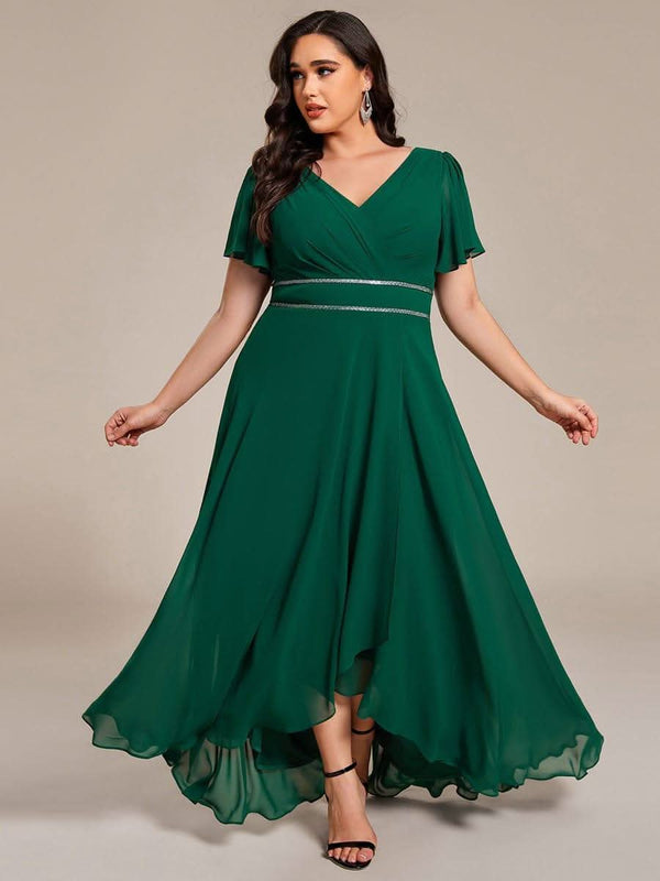 ever DAKOTA|Double V-Neck Waist Trimmed Chiffon Mother of the Bride Dress