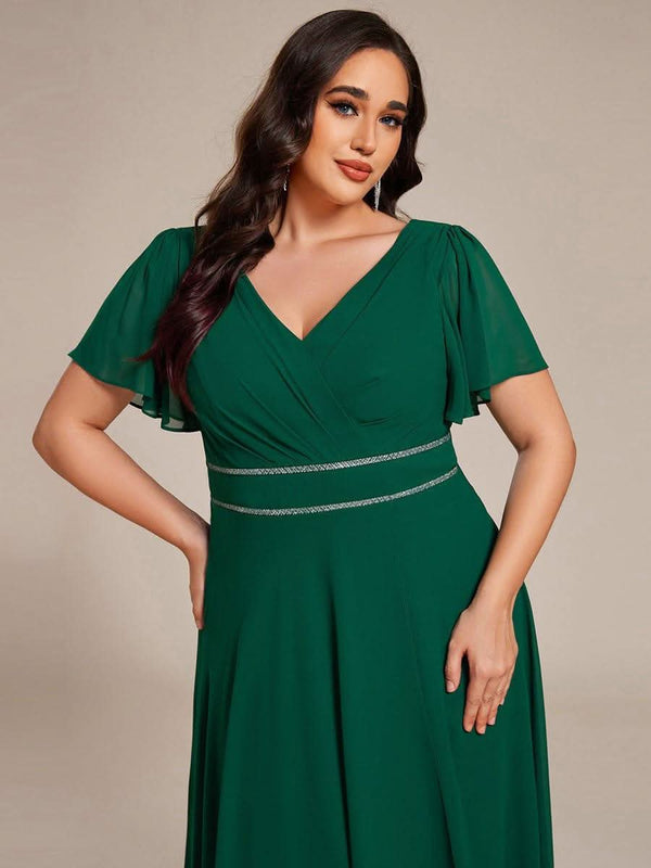 pretty DAKOTA|Plus Size V-Neck Rhinestone Waist Chiffon Maxi Formal Evening Dress