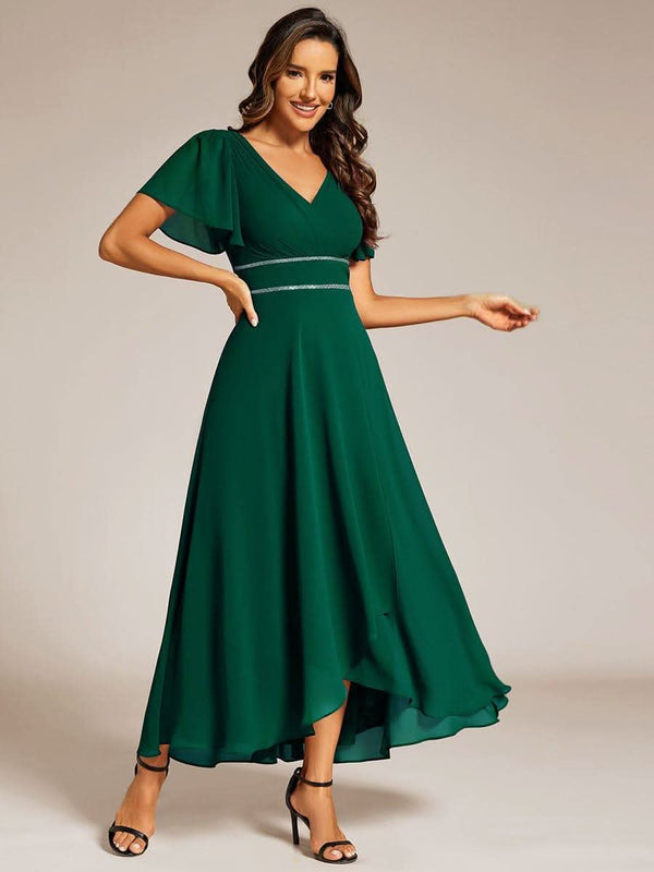 ever DAKOTA|Double V-Neck Waist Trimmed Chiffon Mother of the Bride Dress