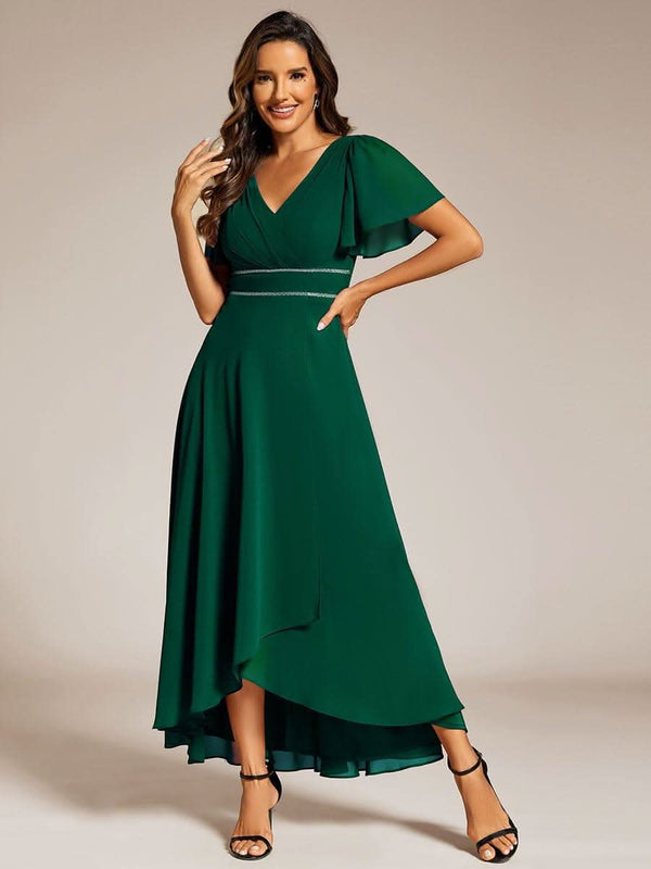 ever DAKOTA|Double V-Neck Waist Trimmed Chiffon Mother of the Bride Dress