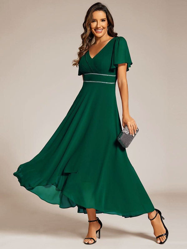 ever DAKOTA|Double V-Neck Waist Trimmed Chiffon Mother of the Bride Dress