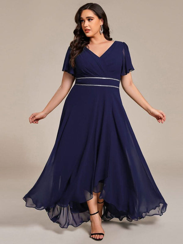 pretty DAKOTA|Plus Size V-Neck Rhinestone Waist Chiffon Maxi Formal Evening Dress