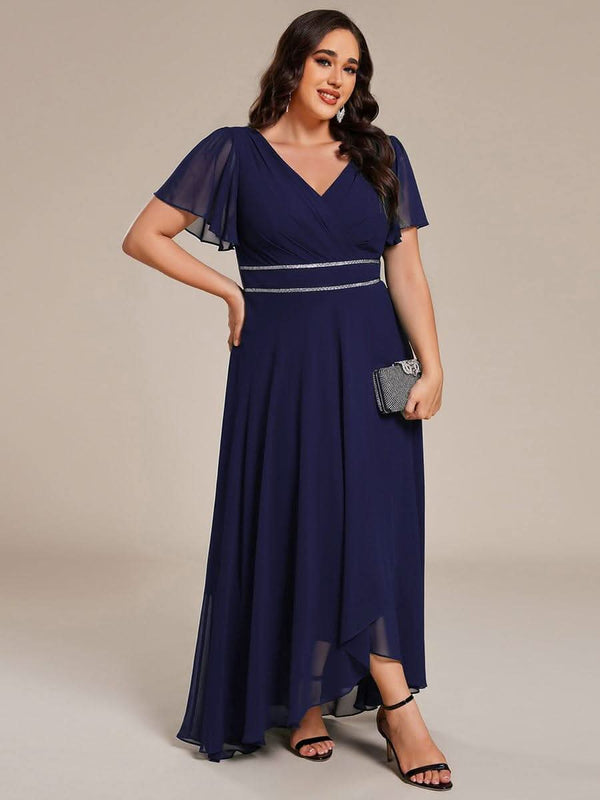 ever DAKOTA|Double V-Neck Waist Trimmed Chiffon Mother of the Bride Dress