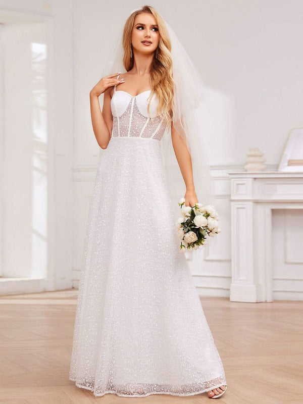 ever TAYTUM|Elegant Sequin Spaghetti Strap See-Through Formal Evening Dress