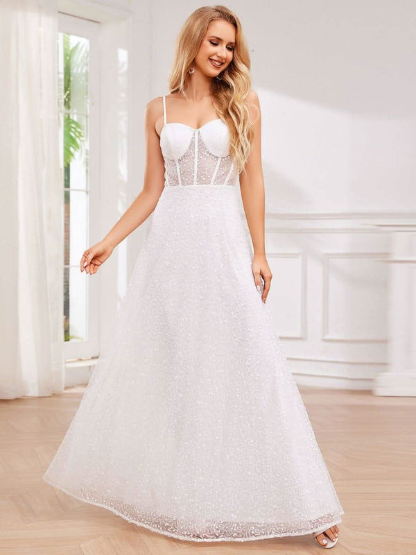 ever TAYTUM|Elegant Sequin Spaghetti Strap See-Through Formal Evening Dress