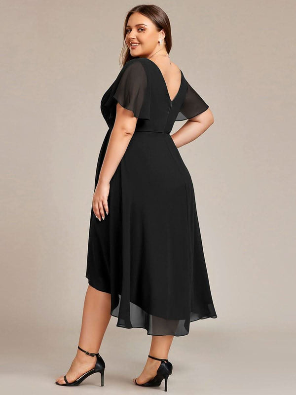 ever FAYE|Pleated Asymmetrical Hem Ruffles Sleeve Chiffon Bridesmaid Dress