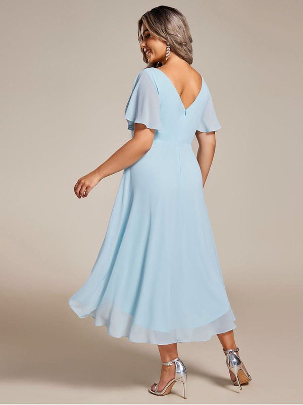 ever FAYE|Pleated Asymmetrical Hem Ruffles Sleeve Chiffon Bridesmaid Dress