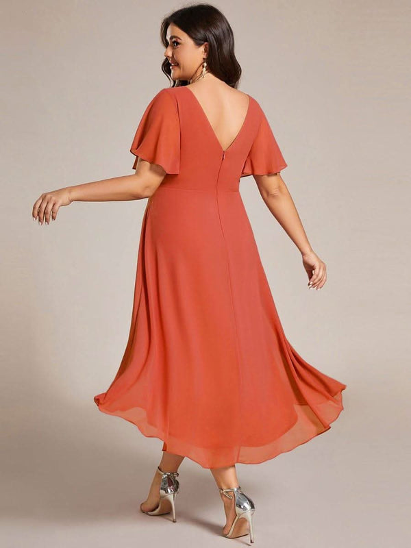 ever FAYE|Pleated Asymmetrical Hem Ruffles Sleeve Chiffon Bridesmaid Dress