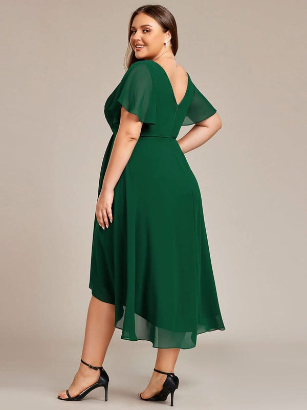 ever FAYE|Pleated Asymmetrical Hem Ruffles Sleeve Chiffon Bridesmaid Dress