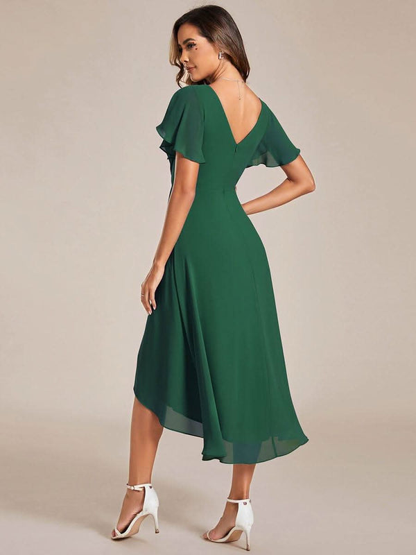 ever FAYE|Pleated Asymmetrical Hem Ruffles Sleeve Chiffon Bridesmaid Dress