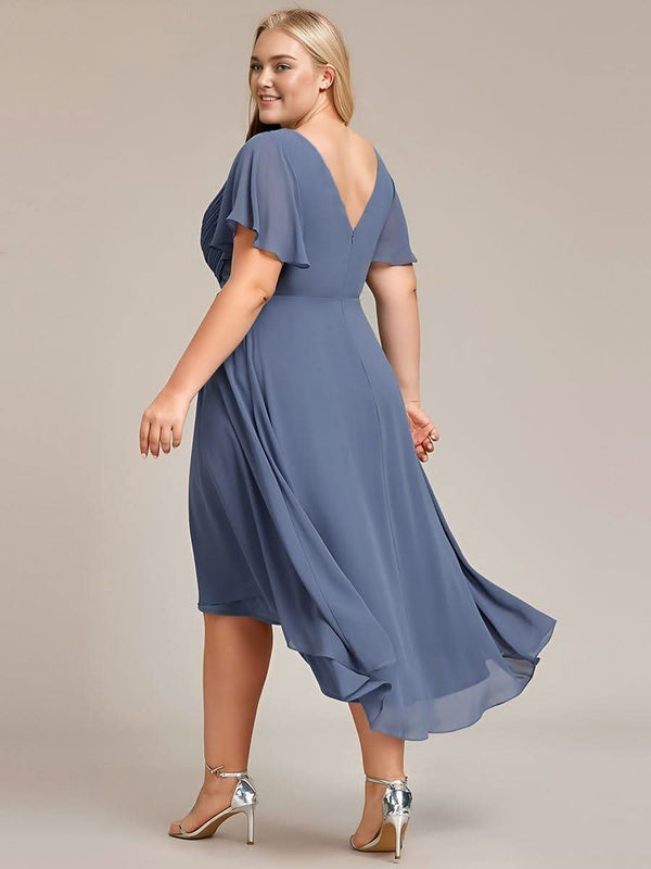 ever FAYE|Pleated Asymmetrical Hem Ruffles Sleeve Chiffon Bridesmaid Dress
