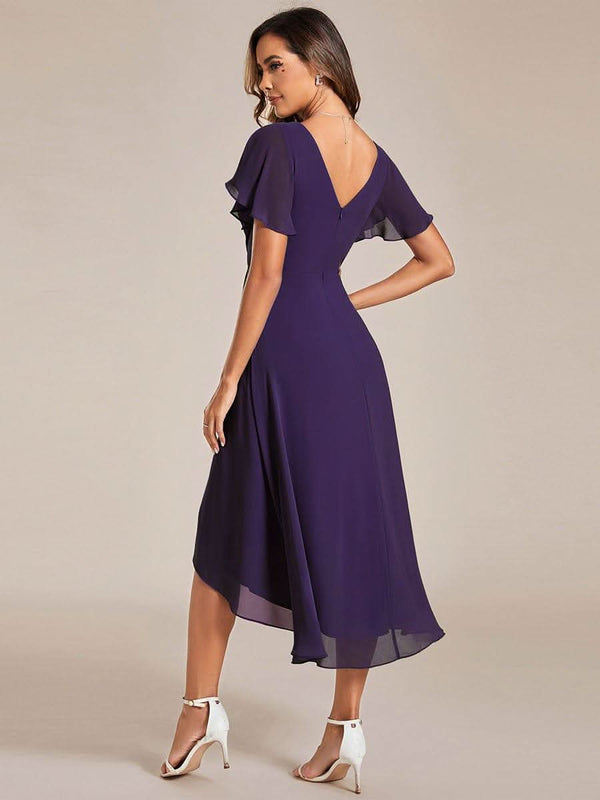 ever FAYE|Pleated Asymmetrical Hem Ruffles Sleeve Chiffon Bridesmaid Dress