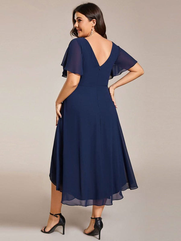 ever FAYE|Pleated Asymmetrical Hem Ruffles Sleeve Chiffon Bridesmaid Dress