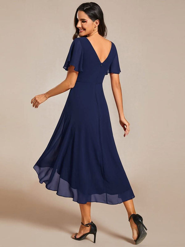 ever FAYE|Pleated Asymmetrical Hem Ruffles Sleeve Chiffon Bridesmaid Dress