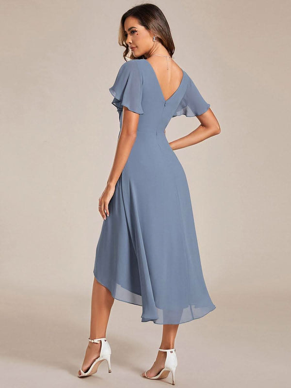 ever FAYE|Chic V Neck High-Low Short Sleeve Wedding Guest Dress