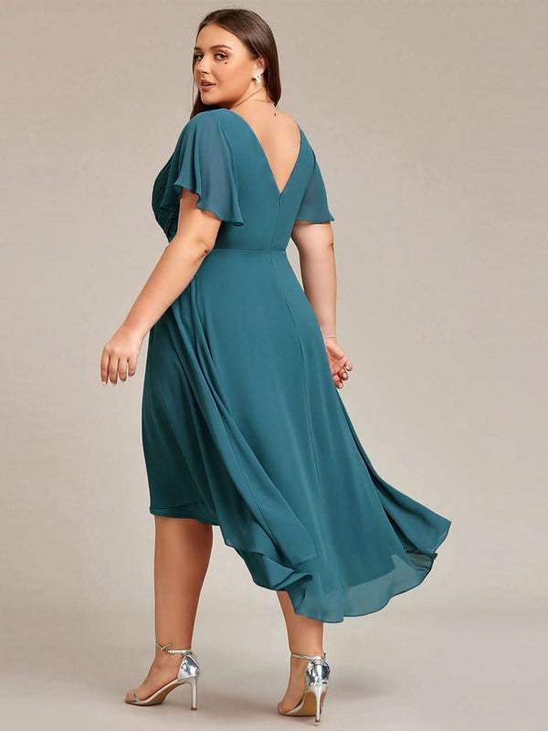 ever FAYE|Pleated Asymmetrical Hem Ruffles Sleeve Chiffon Bridesmaid Dress