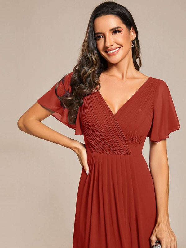 ever FAYE|Chic V Neck High-Low Short Sleeve Wedding Guest Dress