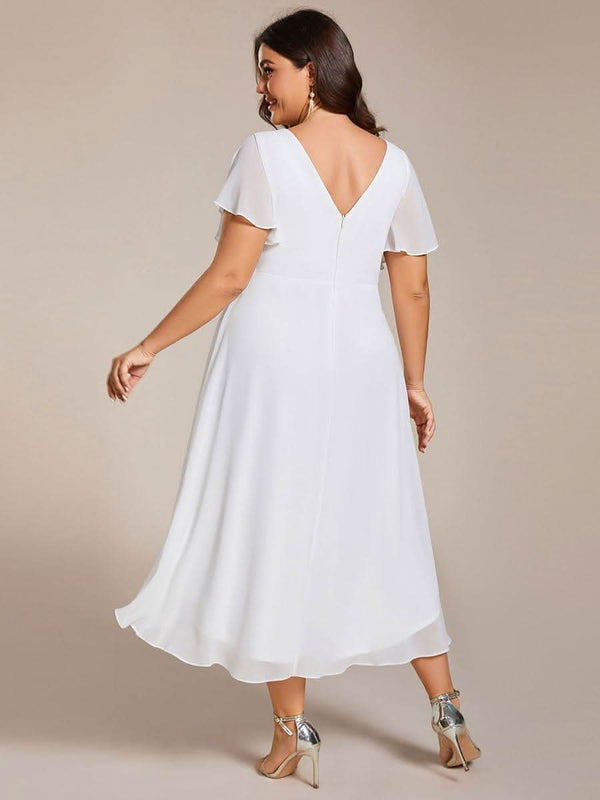 ever FAYE|Pleated Asymmetrical Hem Ruffles Sleeve Chiffon Bridesmaid Dress