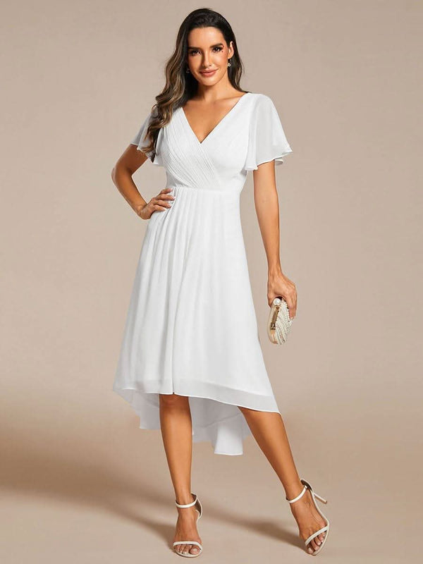 ever FAYE|Pleated Asymmetrical Hem Ruffles Sleeve Chiffon Bridesmaid Dress