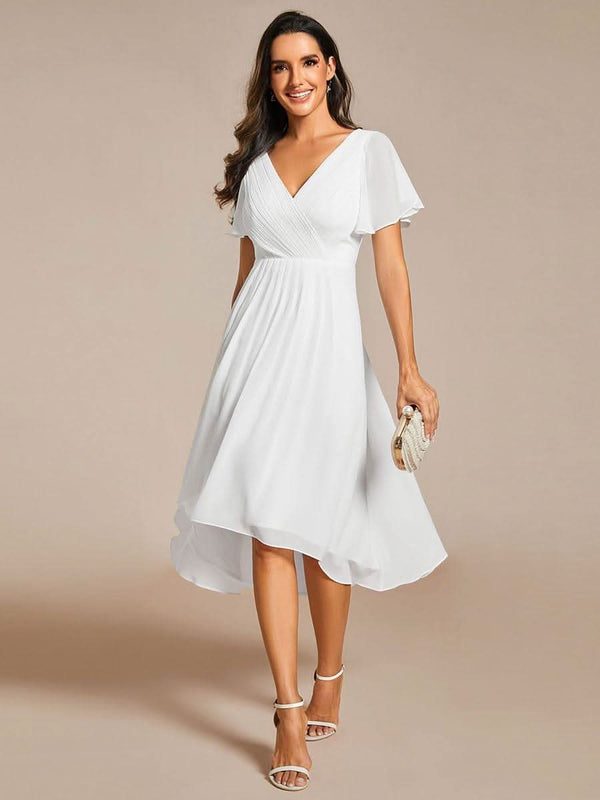 ever FAYE|Pleated Asymmetrical Hem Ruffles Sleeve Chiffon Bridesmaid Dress