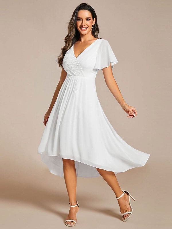 ever FAYE|Pleated Asymmetrical Hem Ruffles Sleeve Chiffon Bridesmaid Dress