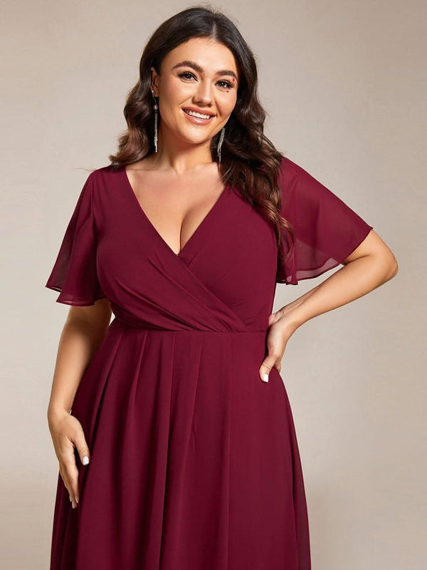 ever LARK|Pleated Chiffon Ruffles Sleeve Midi Bridesmaid Dress