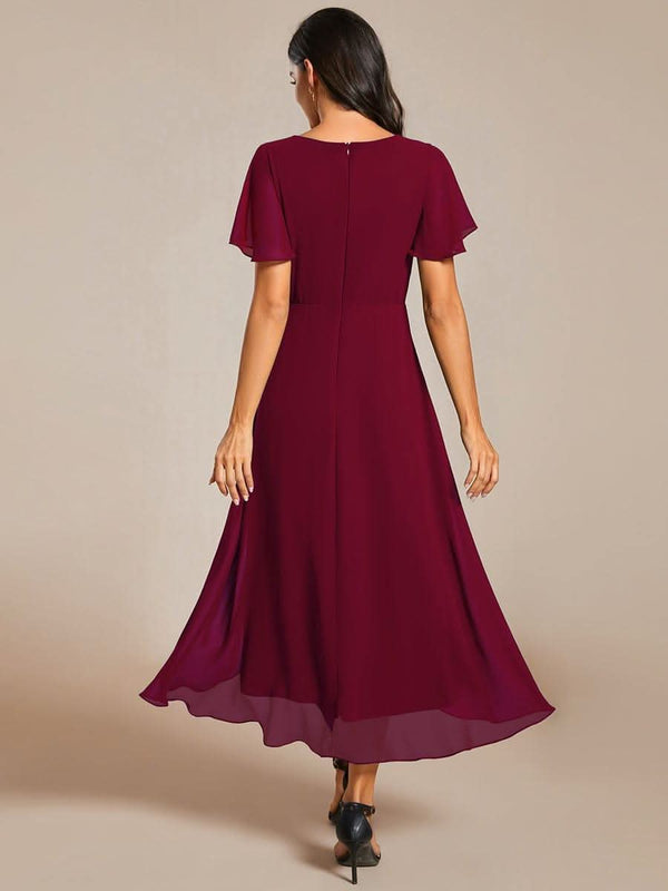 ever LARK|Pleated Chiffon Ruffles Sleeve Midi Bridesmaid Dress