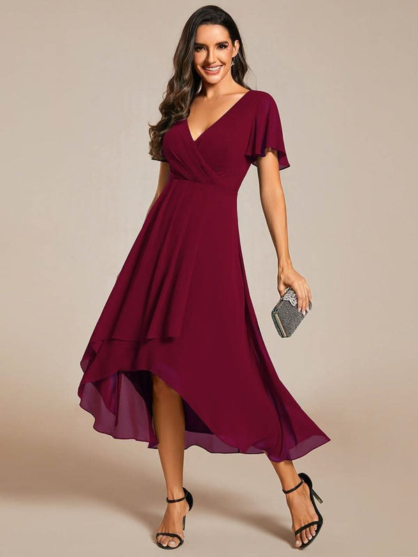 ever LARK|Pleated Chiffon Ruffles Sleeve Midi Bridesmaid Dress