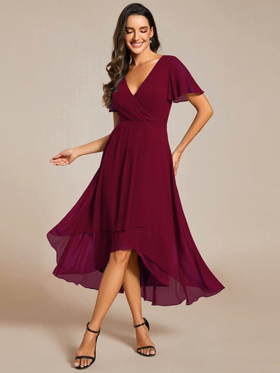 ever LARK|Pleated Chiffon Ruffles Sleeve Midi Bridesmaid Dress