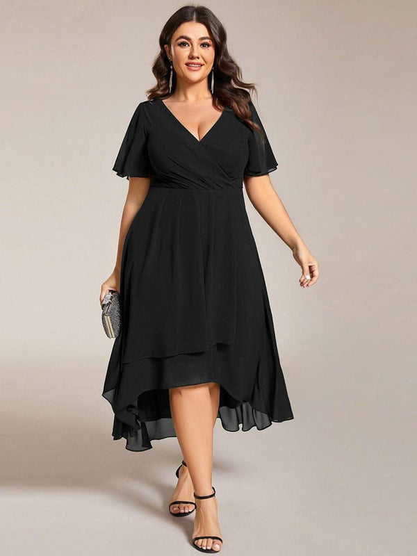 ever LARK|Pleated Chiffon Ruffles Sleeve Midi Bridesmaid Dress
