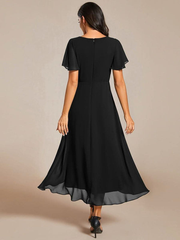 ever LARK|Pleated Chiffon Ruffles Sleeve Midi Bridesmaid Dress