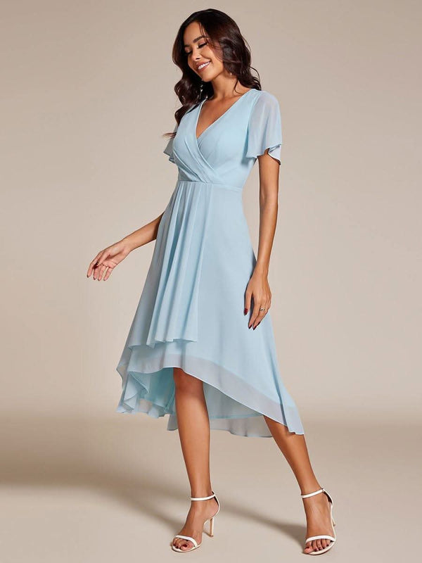 ever LARK|Pleated Chiffon Ruffles Sleeve Midi Bridesmaid Dress