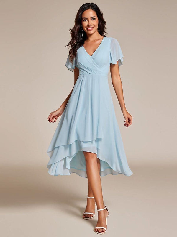 ever LARK|Pleated Chiffon Ruffles Sleeve Midi Bridesmaid Dress