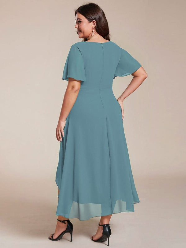 ever LARK|Pleated Chiffon Ruffles Sleeve Midi Evening Dress