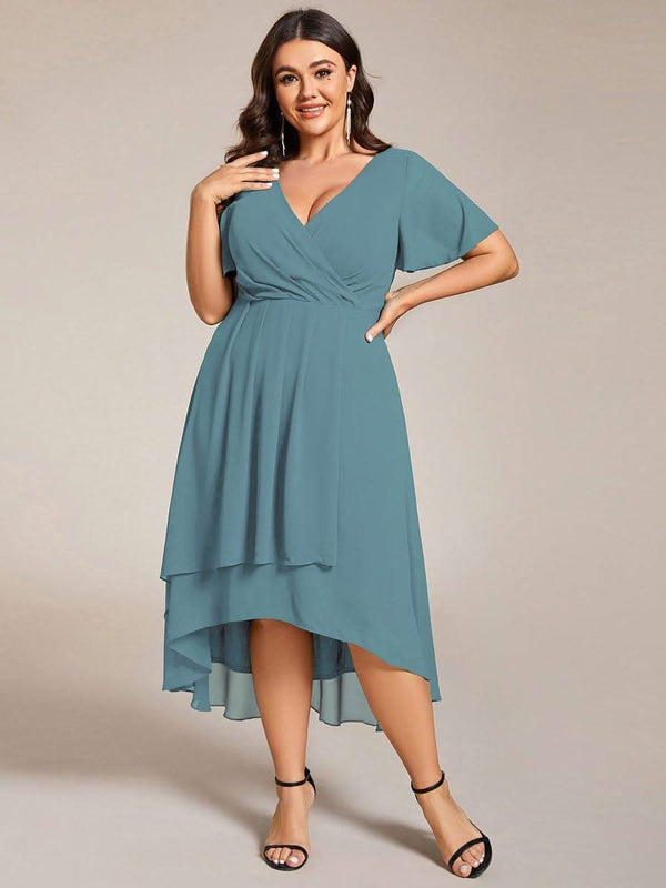 ever LARK|Pleated Chiffon Ruffles Sleeve Midi Bridesmaid Dress
