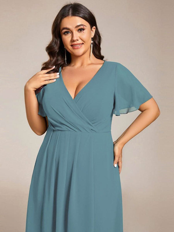 ever LARK|Pleated Chiffon Ruffles Sleeve Midi Bridesmaid Dress