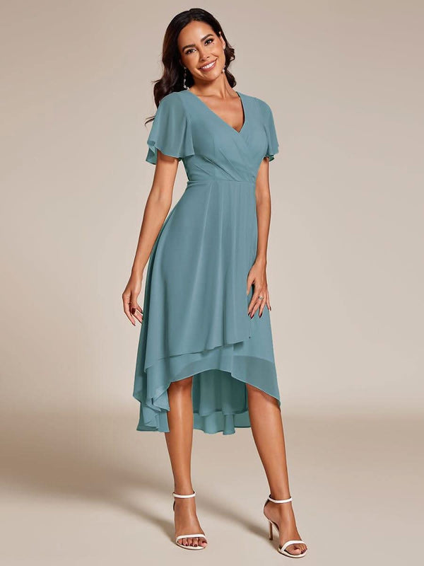 ever LARK|Pleated Chiffon Ruffles Sleeve Midi Bridesmaid Dress