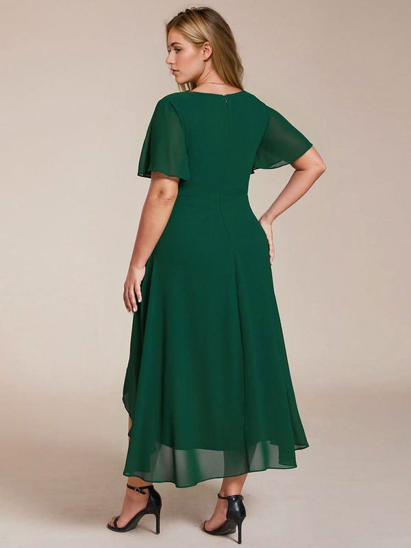 ever LARK|Pleated Chiffon Ruffles Sleeve Midi Bridesmaid Dress