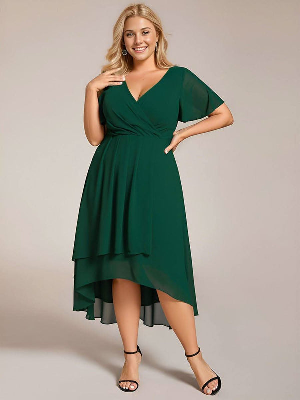ever LARK|Pleated Chiffon Ruffles Sleeve Midi Evening Dress