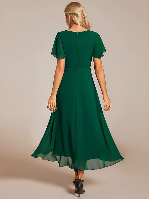ever LARK|Pleated Chiffon Ruffles Sleeve Midi Bridesmaid Dress