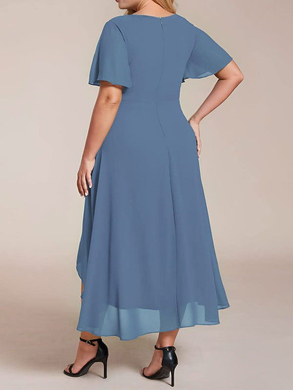 ever LARK|Pleated Chiffon Ruffles Sleeve Midi Bridesmaid Dress